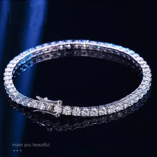 Bracelet de tennis en moissanite 3mm avec diamants entiers GRA, plaqué argent 925, plaqué or 18k, bijoux de fête de mariage pour femmes et hommes