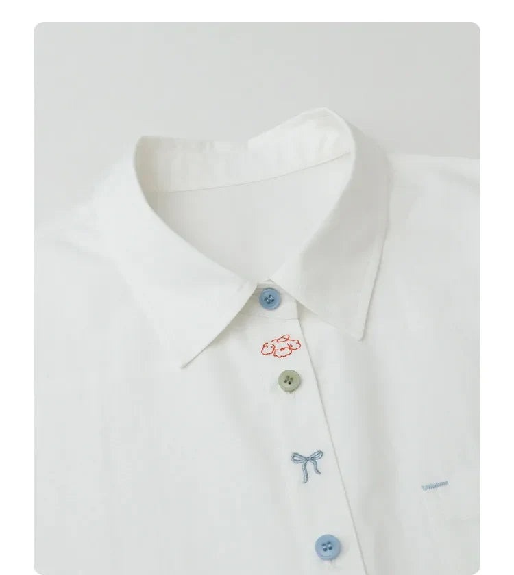 Fashion Women Shirt Short Sleeve Loose Casual Design Button Embroidered Placket Female Blouses Cotton Coat Summer 2026