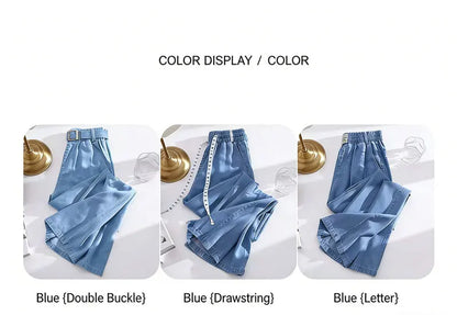 Plus Size Loose Fit Ice Silk Jeans Casual Yoga Demin Pants Women's Summer Trendy Brand Thin Wide Leg Pants Feel Comfortable