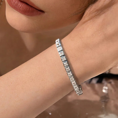 3/4mm Princess Cut  Moissanite Tennis Bracelets for Women Men 925 Silver Square Diamond Bezel Set Unisex BraceletCertified