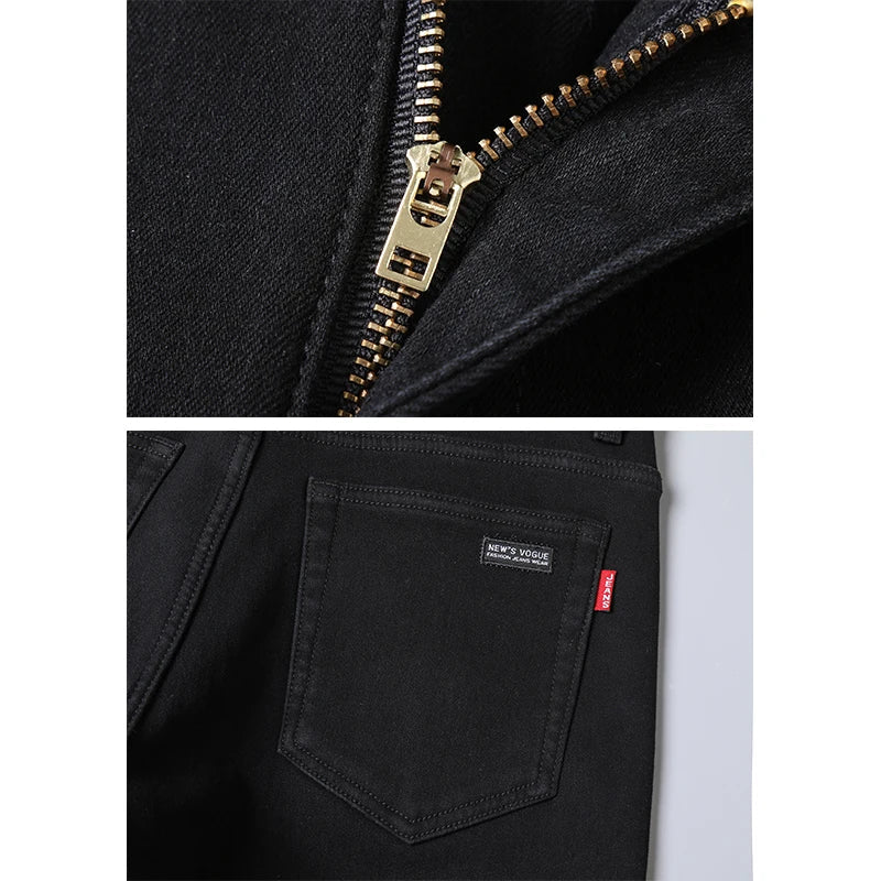 Plus Size Men's Solid Barrel Denim Pants For Spring Fall Casual Black Trendy Jeans For Men