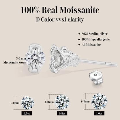 Round Cut 0.5CT Moissanite Stud Earrings 925 Sterling Silver 18K Gold Plated ForWomen Girl Sparkling Engagement Jewelry