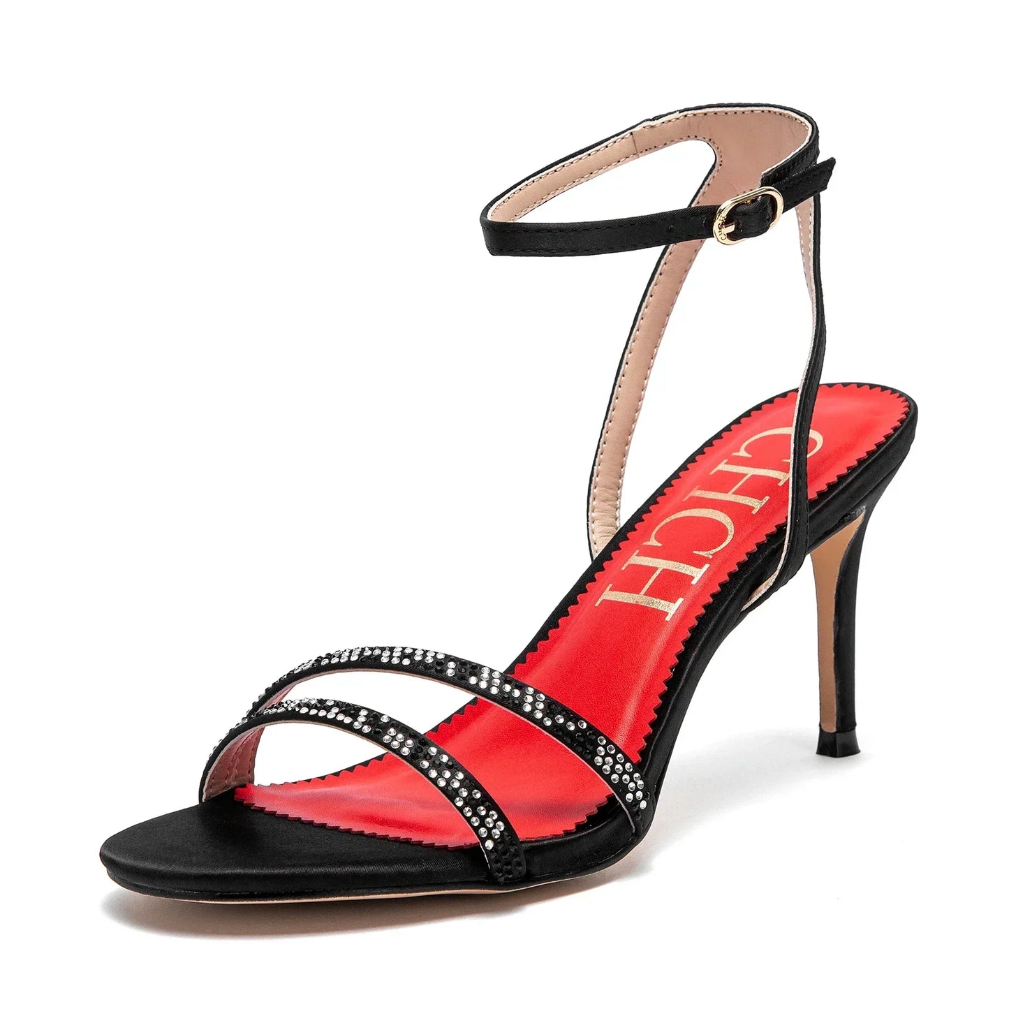 Woman's  Heels Summer Satin Open Toe Ankle Strap Girls Sandals 8cm