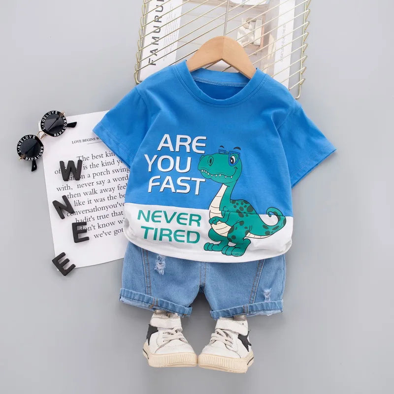 Fashion Cute Baby Boys Clothing Sets High-Quality Short T-Shirt + Denim Shorts 2-Piece Suits Summer Cotton