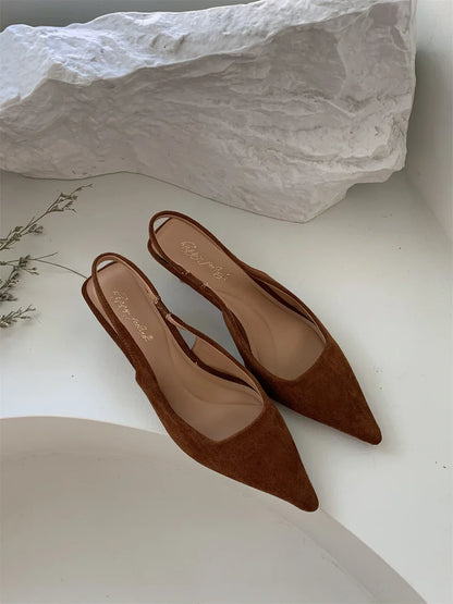 Women Sandals Pointed Toe Elegant Low-heel Shoes Summer Fashion Slingback Woman Mules Shoes Pumps Dress Shoes