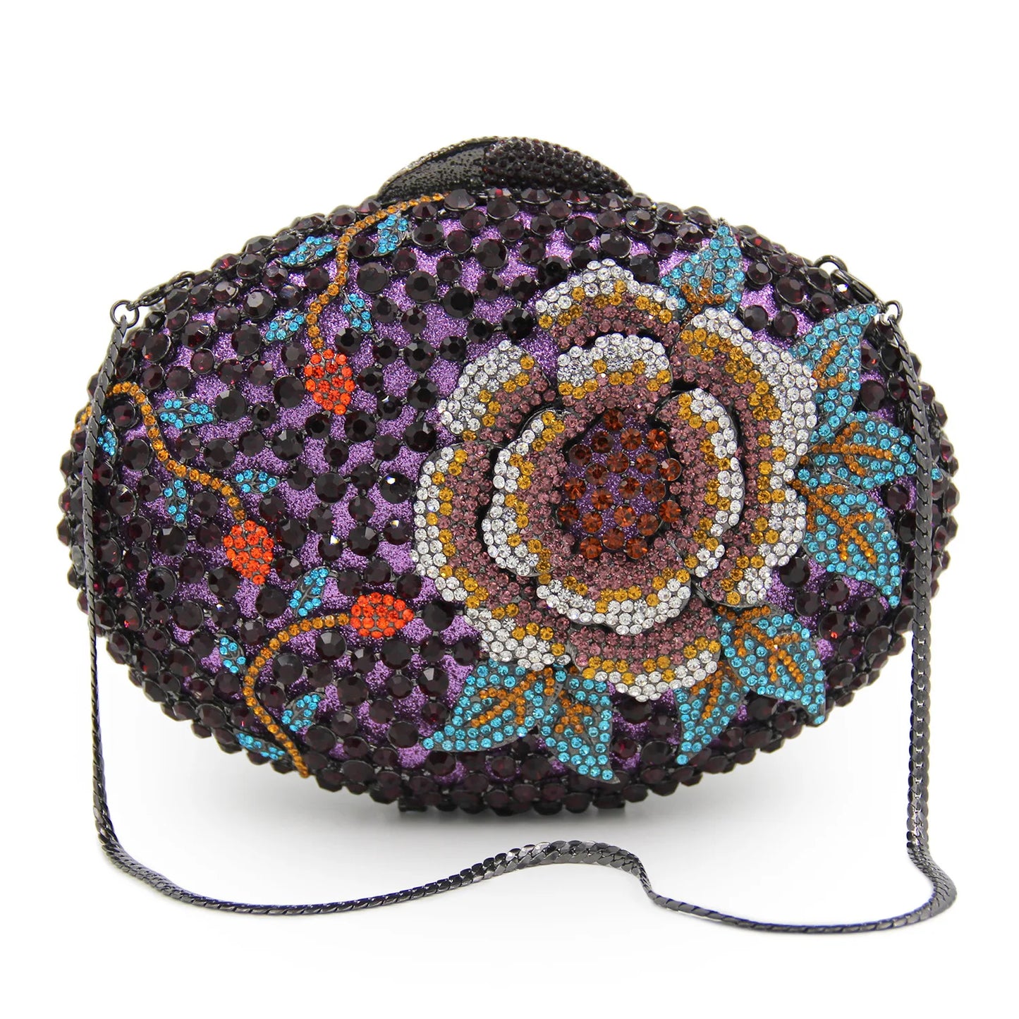 New Design Women Oval Diamond Clutch Purse Studded Floral Pattern Fashionable Hand Evening Bag for Wedding Party
