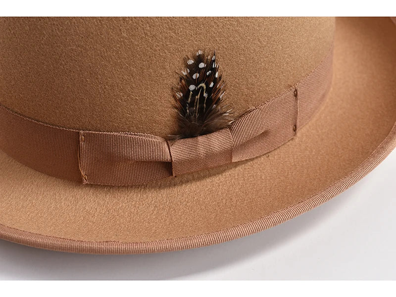 New British Style Wool Felt Fedora Hats for Men Roll Up Brim Homburg Gentleman Church Jazz Hat Party Dress Cap