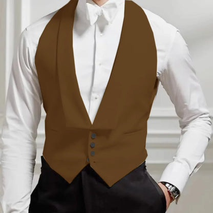 Men Vest White Single Button Solid With Lapel Waistcoat Suit For Wedding Birthday Banquet Party Business Work Men Suit Vest