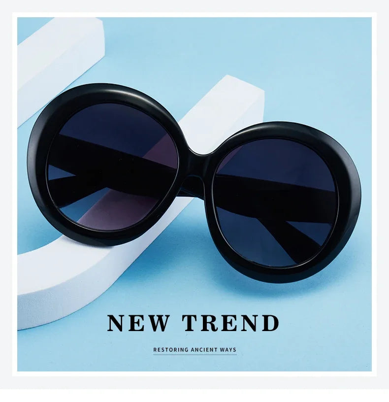 Retro Big Round Frame Sunglasses Lady Oversized Fashionable Street View Sunglasses Beach Resort Sunglasses