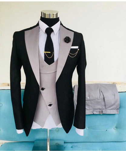 New Costume Slim Fit Men Suit Slim Fit Business Suits Groom Black Tuxedos For Formal Wedding Suit Jacket Pant Vest 3 Pieces