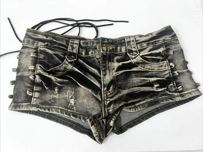 2026 Summer New Retro Low Waist Spice Girls Denim Super Shorts Slim Strap Hip Hot Pants