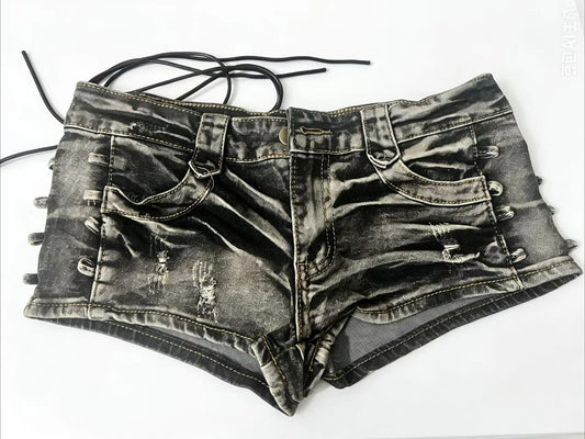 2026 Summer New Retro Low Waist Spice Girls Denim Super Shorts Slim Strap Hip Hot Pants