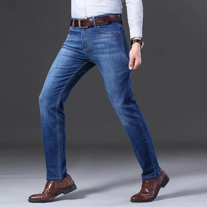New Men Light Luxury Stretch Slim Fit Pants Comfortable Soft Business Fashion Straight Casual Denim Trousers Male Brand Clothing