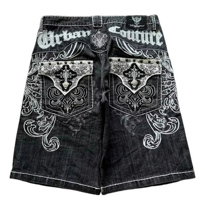 Y2K New Popular Denim Shorts Patch Vintage Shorts Men Women Street Hip Hop Fashion Harajuku Punk Loose High Waist Wide Leg Pants