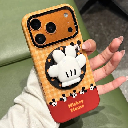 Cute Mickey Glove For Magnetic Phone Case with Stand 3D Hand Shape Grip Holder for 17 16 15 14 13 Pro Max  Disney Cartoon Cover.