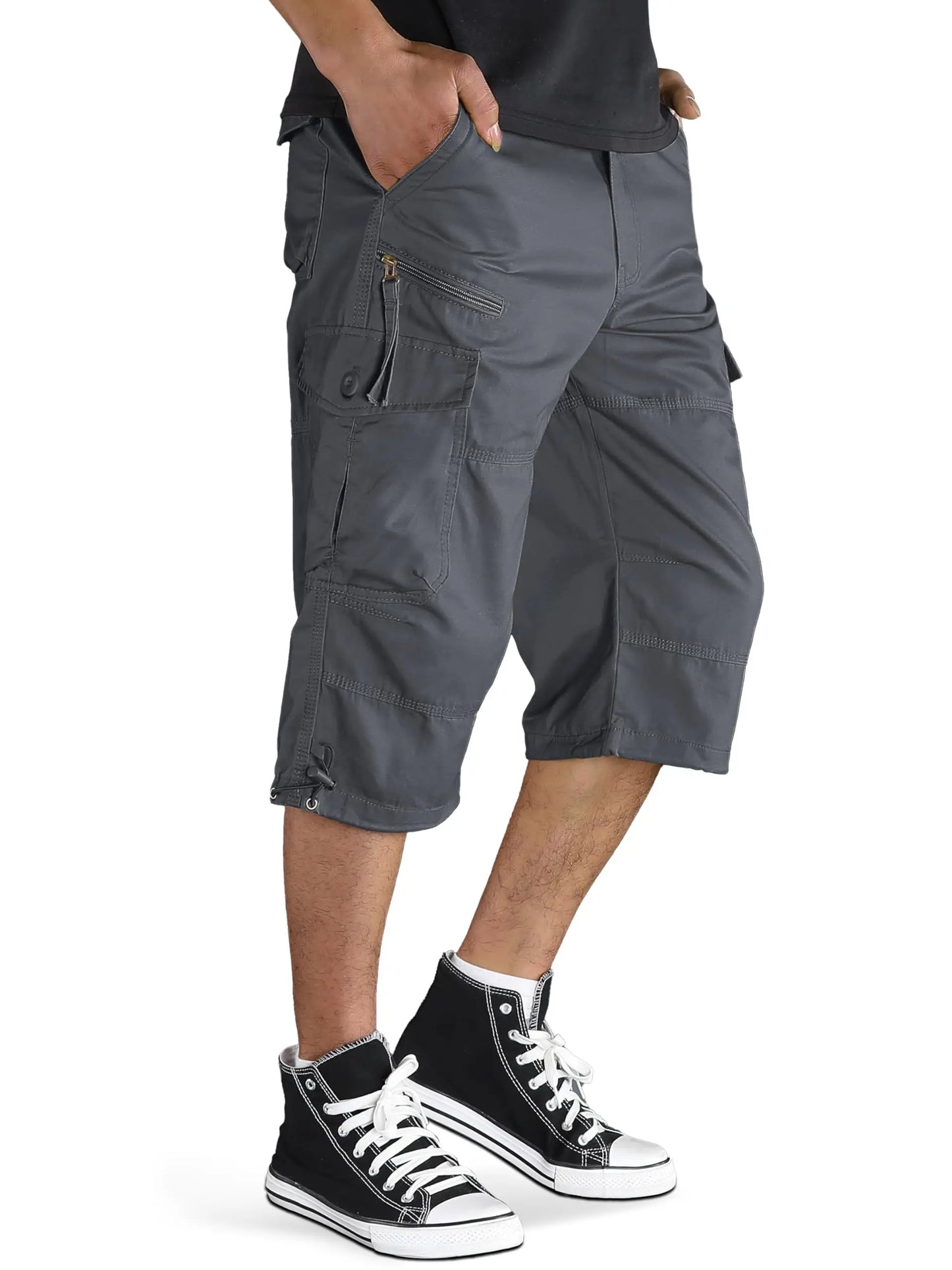 Below Knee Length 3/4 Long Shorts Men's Outdoor Capri Pants Multi Pocket Summer Twill Work Cargo Pants Man