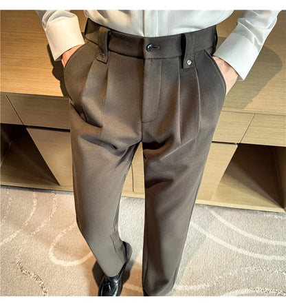 Autumn Winter Thicken Elastic Waist Casual Warm Pants Men High Quality Fashion Slim Social Party Dress Trousers Men's Clothing