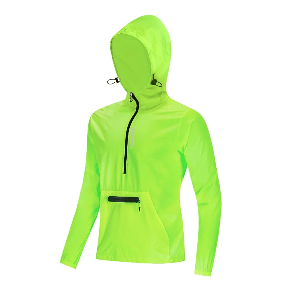 Spring Men Bike Windbreaker Water Repellent Half Zip Jacket Pullover Packable Windproof Hooded Cycling Jacket
