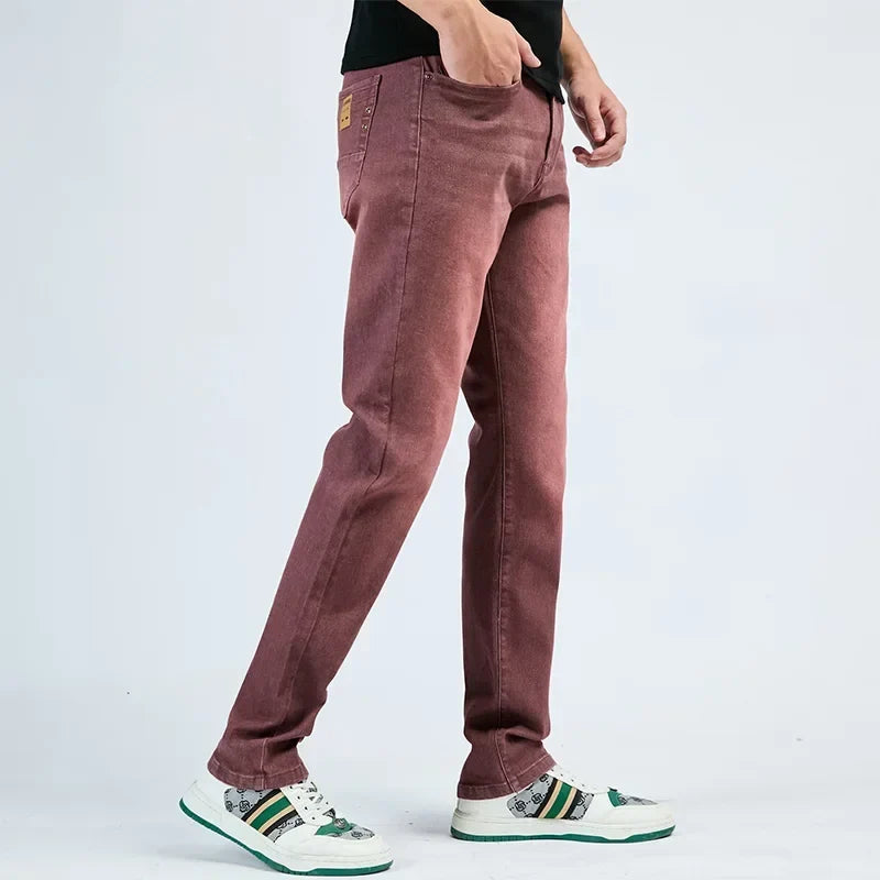 2025 Autumn New Men's Slim Elastic Jeans Fashion Korean Small Straight Pencil Pants Soft Comfortable Casual Green Denim Pants