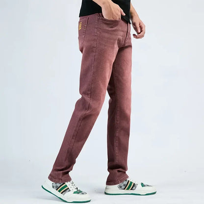 2025 Autumn New Men's Slim Elastic Jeans Fashion Korean Small Straight Pencil Pants Soft Comfortable Casual Green Denim Pants