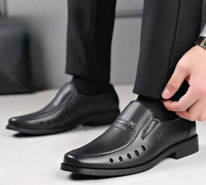 Hollow Breathable in Summer Round Toe Dress Shoes Man Soft Leather Casual Footwear 2025 Style Gentleman New Social Shoe for Men