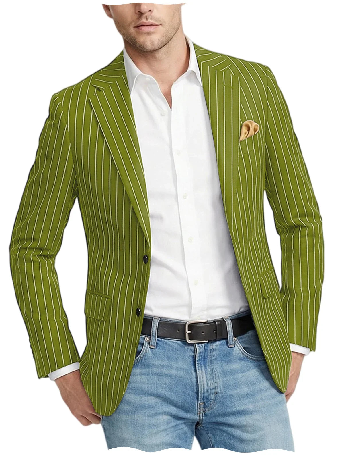 Men's Pinstripe Blazer Jacket Casual Slim Fit Striped Blazer With Patch Pocket For Business Casual Wedding Daily Wear