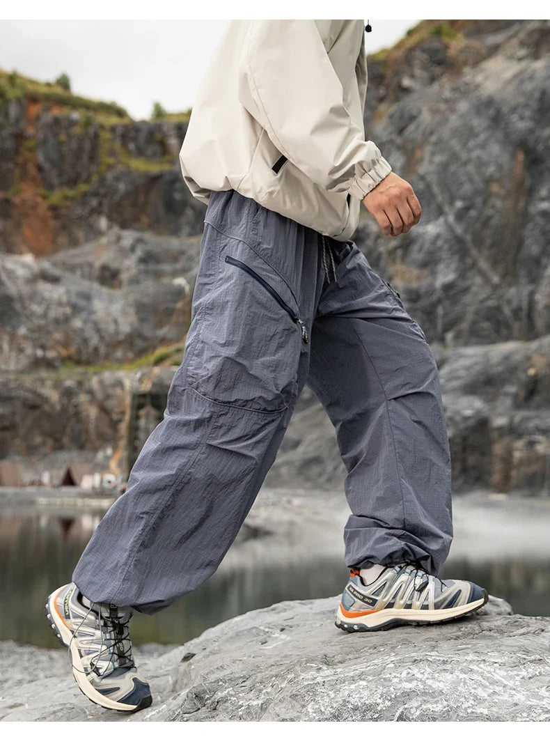 Male Hiking Pants Outdoor Waterproof Mountaineering Sports Trousers Autumn Elastic Waist Breathable Camping Fishing Cargo Pants