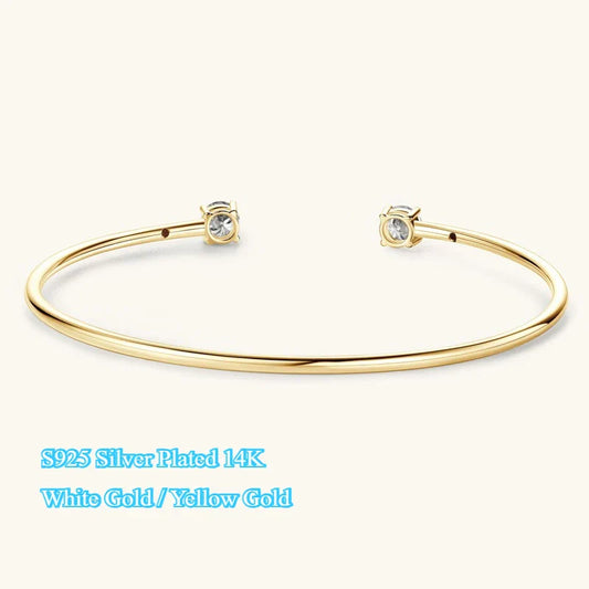 Bracelet manchette en moissanite à quatre griffes, 5 mm, coupe ronde de 0,5 carat, couleur D, en argent 925, bracelet chaîne ouvert pour femme, fille, cadeau