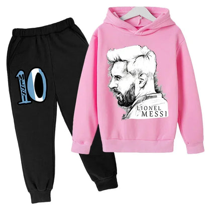 Spring Autumn Children's Hoodie Set Messi Avatar Printed Sportswear Hoodie Pants Suit 2-piece Set Boy Girl Kid Clothes Tracksuit