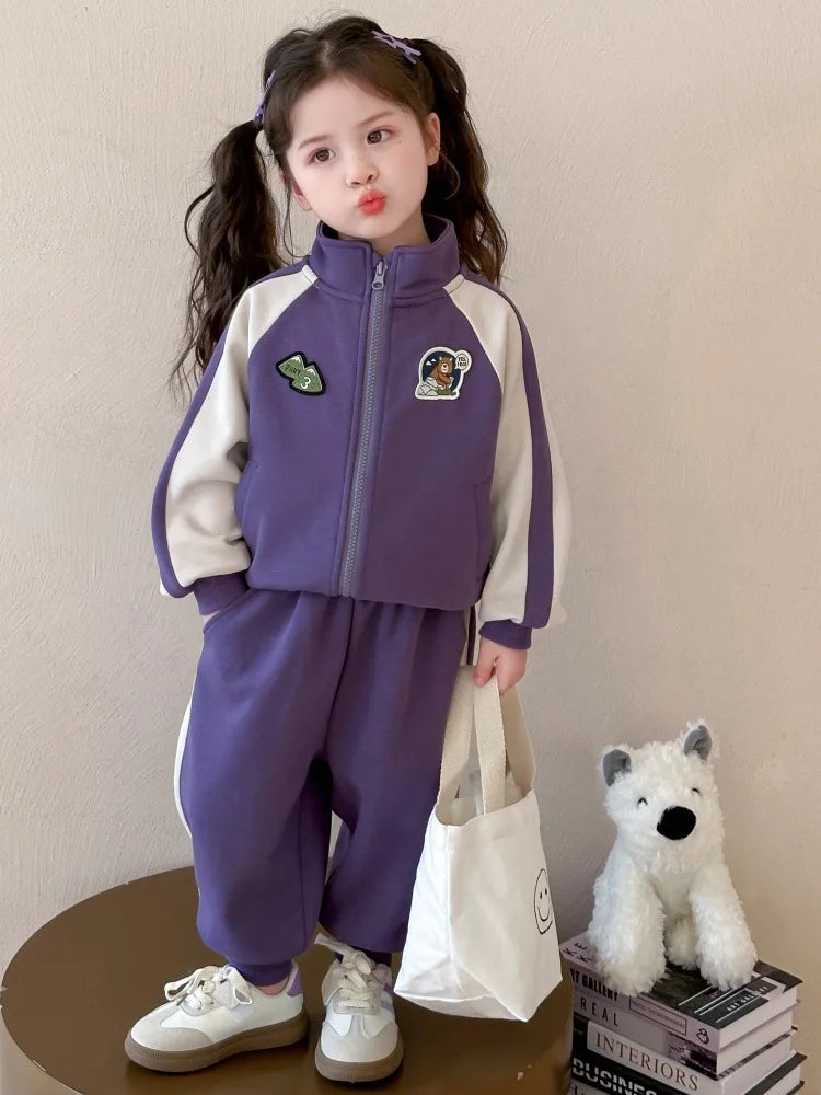 Summer Baby Girls Boys Cotton Leisure Contrast Zip Sweatshirt Jacket+Sweatpant Set School Kid 2PCS Tracksuit Child Outfit 2-12Yr