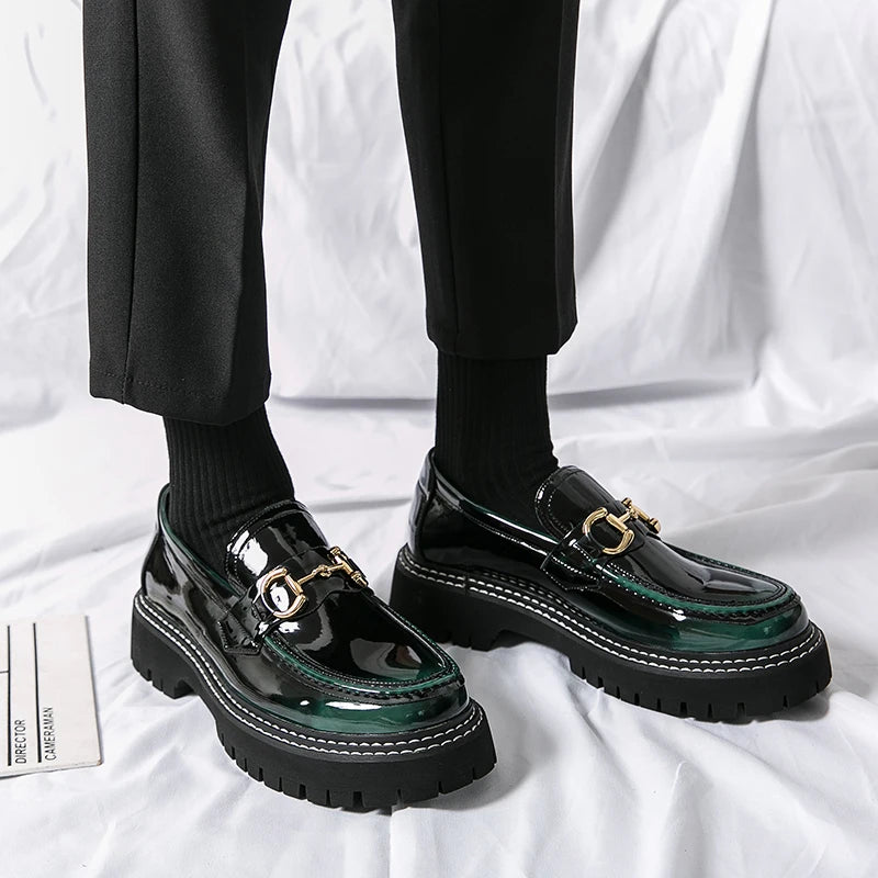 New Men Patent Leather Loafers Fashion Casual Shoes Male Thick Sole Increased Height Slip On Breathable Comfortable Driving Shoe