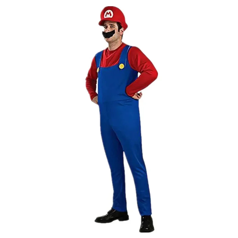 Anime Game Plumber Brothers Costume Funny Performance Costume Halloween Unisex Mens Womens Teen Party with Hat and Mustache