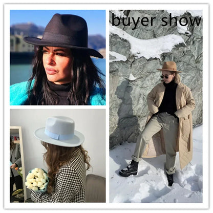 Fedora Hat Women Winter Hats for Women Ribbon Band Men's Hat Wide Brim Classic Beige Wedding Church Bowler New Cap chapeau femme