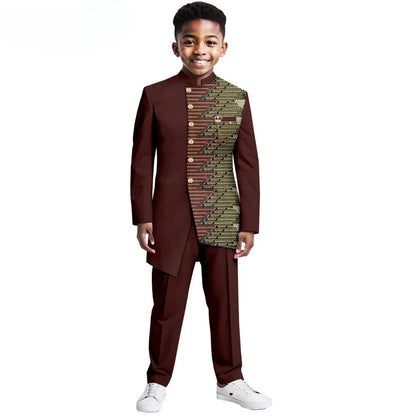 African Patterned Children's Elegant Suit Set 2 Pieces For Formal Occasion,Stylish Smart Boys Tuxedo Sets Wedding Outfit XS-XXL