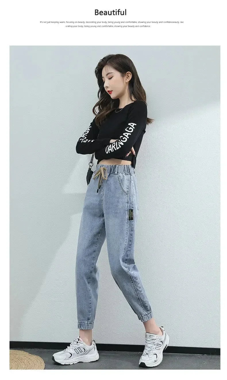 Cargo Jeans Women 2024 Spring and Autumn Korean Version of High Waist Pants Loose Slimming Straight Leg Bundle Haren Pants Tide