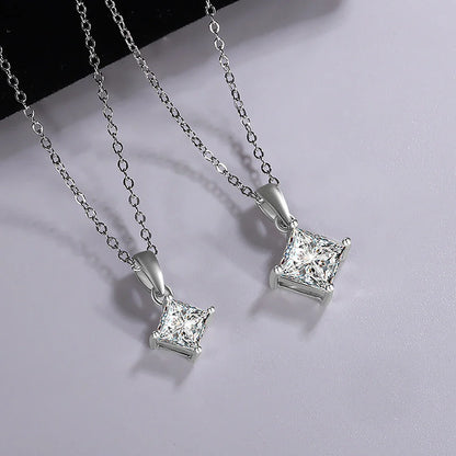 1/2carat  Certified Princess Cut Moissanite Pendant Necklace 925 Sterling Silver D Color Square Solitaire Diamond Neck Chain