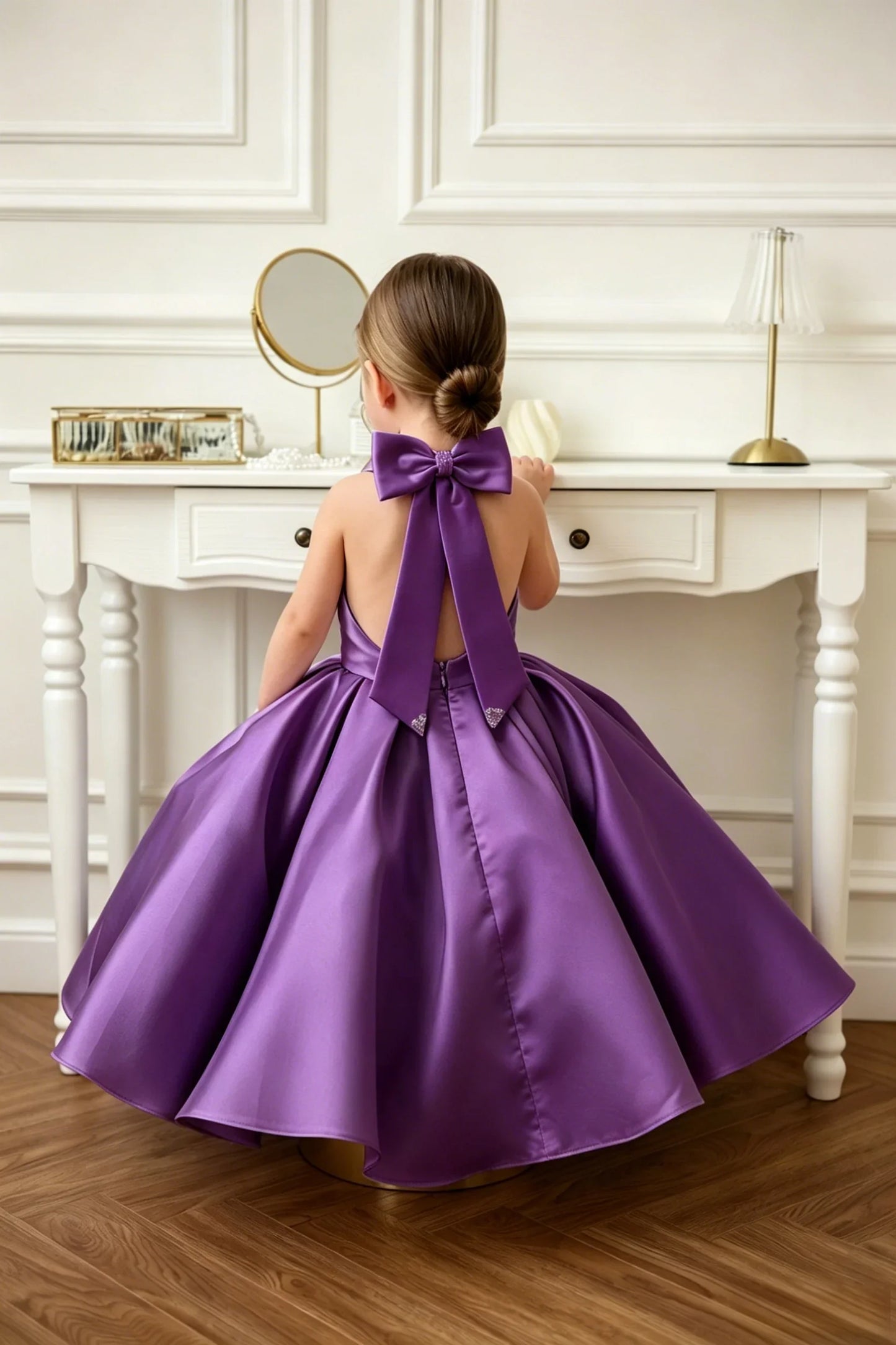 Satin Flower Girl Dress Mini Bridal Wedding Dress Kids Ball Gown 1st Communion Frock Pageant Gown Vestidos De Noiva Customized