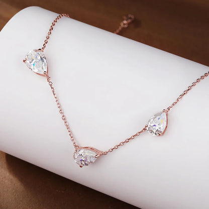 3-Stones Waterdrop Moissanite Pendant Necklace for Women 925 Silver 4-3-2Carat East West Pear Cut Diamond Neckchain Fine Jewelry