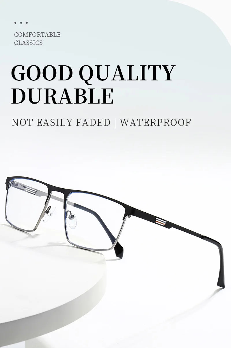 New Metal Eyeglasses Square Frame Business Casual Anti-blue Light Reading Glasses Men's Prescription Customized 6915