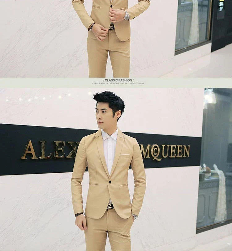 Summer Men's Casual Suit Fashion Business Office Trendy Non-ironing Anti-wrinkle Suit Jacket Solid Color Slim Fit Men's Suit