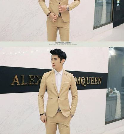 Summer Men's Casual Suit Fashion Business Office Trendy Non-ironing Anti-wrinkle Suit Jacket Solid Color Slim Fit Men's Suit