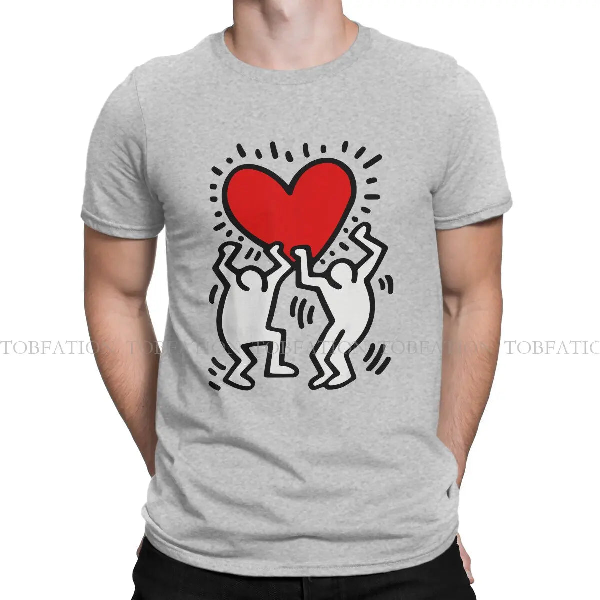 Haring Geometric Graffiti Heart Retro T Shirt Punk Men's Tees Summer Cotton Clothing Harajuku O-Neck TShirt