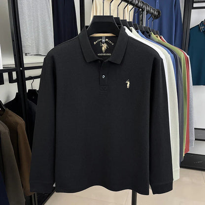 2025 New Cotton Long Sleeved T-shirt for Men, High End Embroidered Little Horse Logo Fashion Autumn/Winter Polo Top