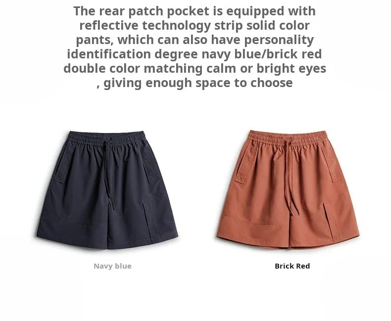 Men's Outdoor Casual Cargo Shorts Elastic Waist Drawstring Shorts with Reflective Strip and Multiple Pockets Loose Bottoms