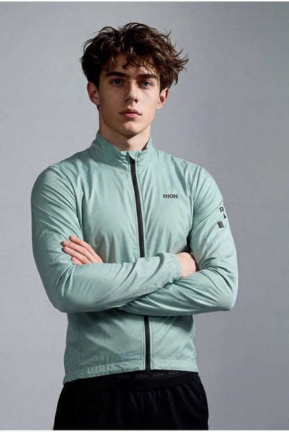 Men Long Sleeve Windbreaker Sports Trench Lightweight Windproof Hiking Fitness Bicycle Coat UPF 50+ Outdoor Outfit Packable
