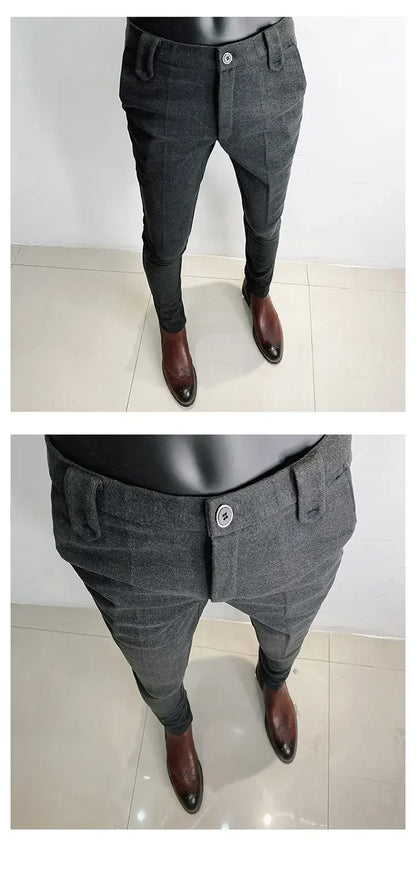 Autumn Winter Thickened Suit Pants Men Casual Slim Fit Straight Trousers Formal Business Woolen Cloth Social Office Dress Pants
