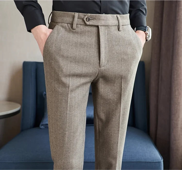 Autumn Winter Woolen Cloth Thickened Suit Pants High Quality Men Business Slim Trousers Formal Wear Office Social Dress Pants