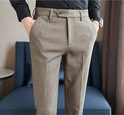 Autumn Winter Woolen Cloth Thickened Suit Pants High Quality Men Business Slim Trousers Formal Wear Office Social Dress Pants