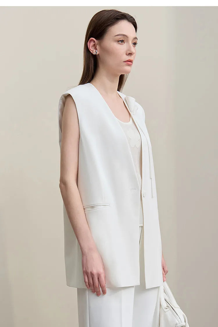 Women's Vest 2026 Autumn New Commuter V-Neck Padded Shoulders Vest Casual Sleeveless Women's Loose Mid-Length Top 12651034