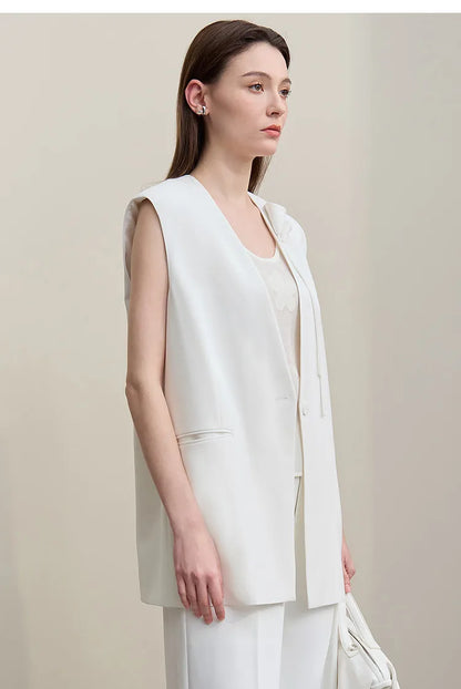 Women's Vest 2026 Autumn New Commuter V-Neck Padded Shoulders Vest Casual Sleeveless Women's Loose Mid-Length Top 12651034